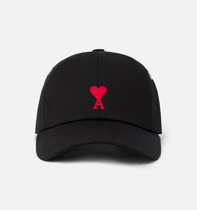 AMI PARIS Ami De Coeur Embroidery Caps Black | ami_CA517