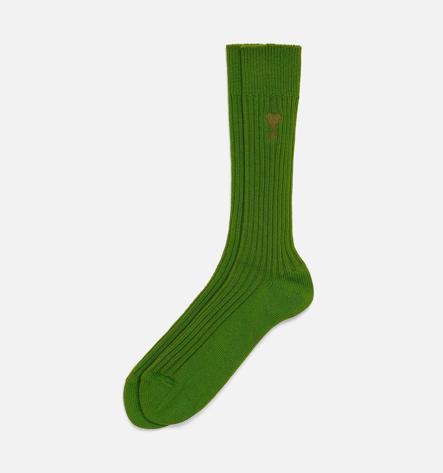 AMI PARIS Ami De Coeur Plain Socks Green | ami_CA352