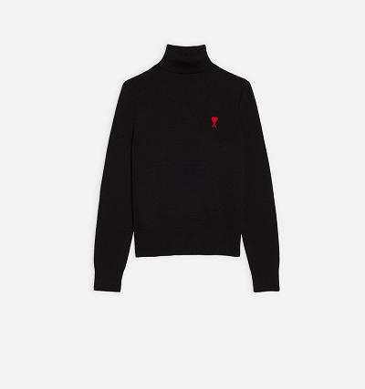 AMI PARIS Ami De Coeur Turtleneck Sweaters Black | ami_CA379