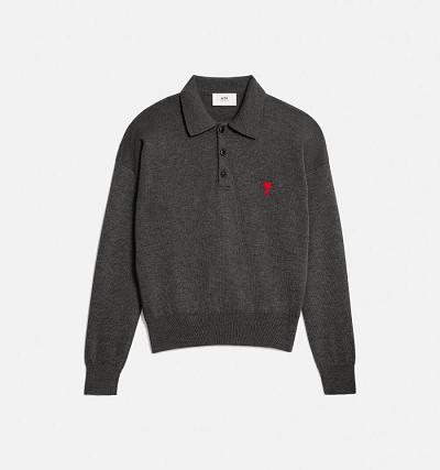 AMI PARIS Ami De Cœur Polo Polo Shirts Grey | ami_CA124