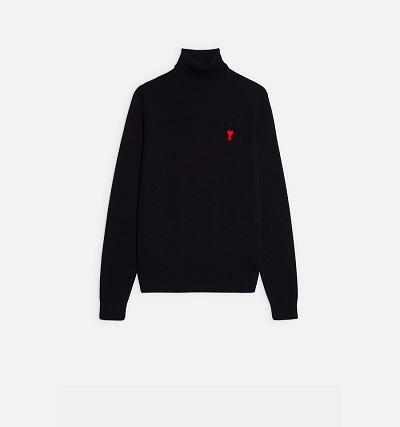 AMI PARIS Ami De Cœur Turtlencek Sweaters Black | ami_CA223