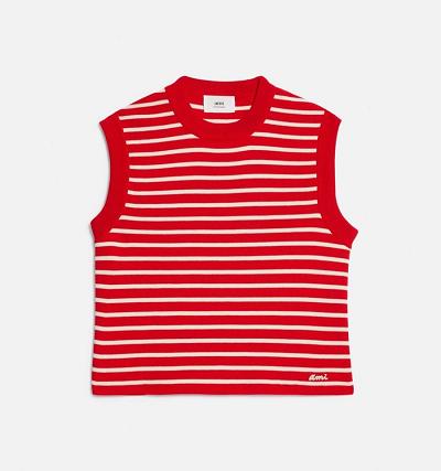 AMI PARIS Ami Embroidery Sleeveless Sailor Sweaters Red | ami_CA276