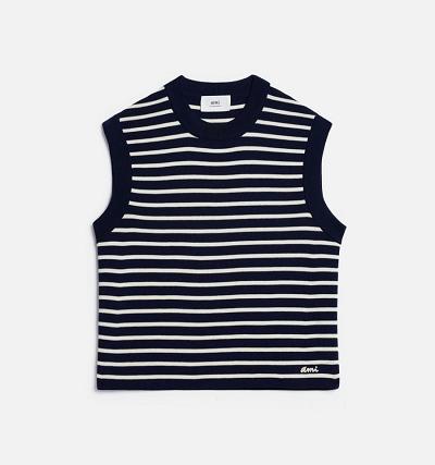 AMI PARIS Ami Embroidery Sleeveless Sailor Sweaters Navy | ami_CA322