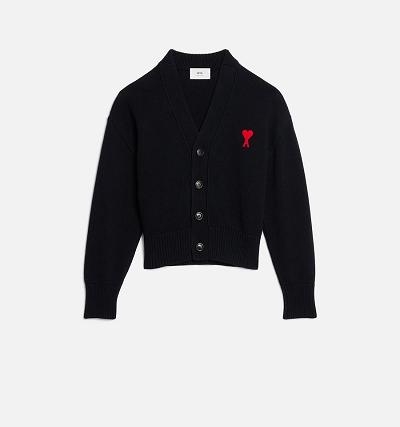 AMI PARIS Ami de Coeur Cardigans Black | ami_CA587