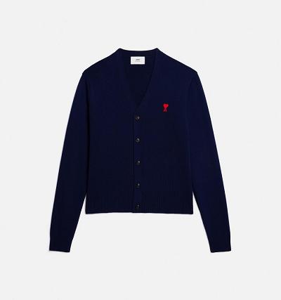 AMI PARIS Ami de Coeur Cardigans Navy | ami_CA199