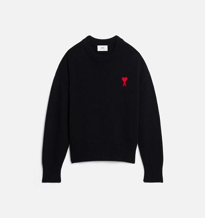 AMI PARIS Ami de Coeur Crewneck Sweaters Black | ami_CA230