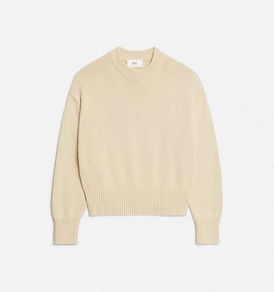 AMI PARIS Ami de Coeur Crewneck Sweaters Beige | ami_CA281