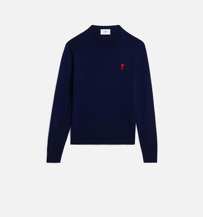 AMI PARIS Ami de Coeur Crewneck Sweaters Navy | ami_CA353