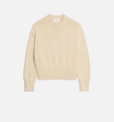 AMI PARIS Ami de Coeur Crewneck Sweaters Beige | ami_CA508