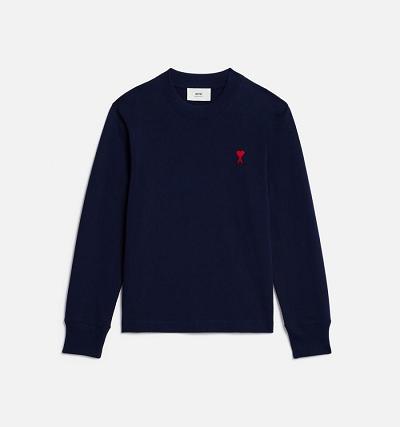 AMI PARIS Ami de Coeur Long Sleeves T Shirts Navy | ami_CA204