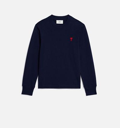 AMI PARIS Ami de Coeur Long Sleeves T Shirts Navy | ami_CA241