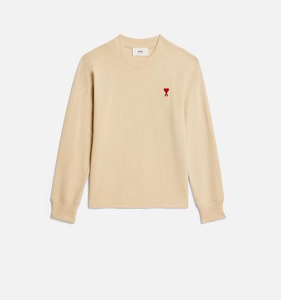 AMI PARIS Ami de Coeur Long Sleeves T Shirts Khaki | ami_CA335