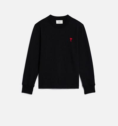 AMI PARIS Ami de Coeur Long Sleeves T Shirts Black | ami_CA435