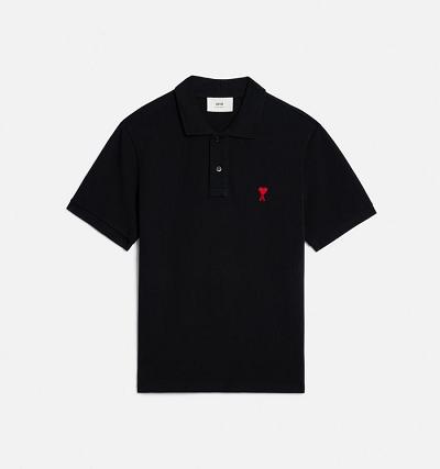AMI PARIS Ami de Coeur Polo Polo Shirts Black | ami_CA136