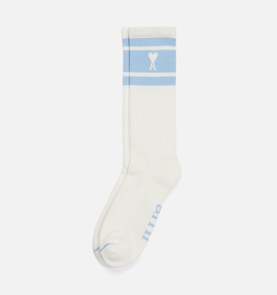AMI PARIS Ami de Coeur Striped Socks Blue | ami_CA367