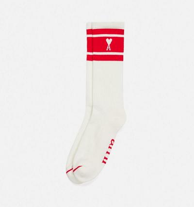 AMI PARIS Ami de Coeur Striped Socks White / Red | ami_CA103