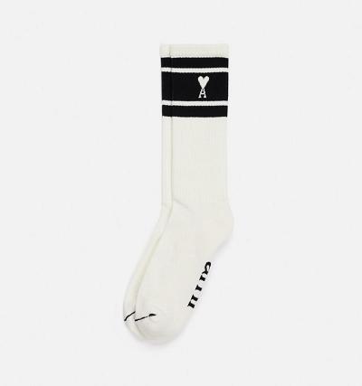 AMI PARIS Ami de Coeur Striped Socks White / Black | ami_CA271