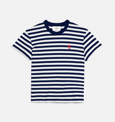 AMI PARIS Ami de Coeur T Shirts White / Navy | ami_CA538