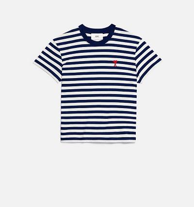 AMI PARIS Ami de Coeur T Shirts White / Navy | ami_CA613