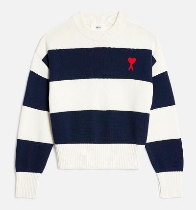 AMI PARIS Ami de Coeur With Rugby Stripes Sweaters Navy / White | ami_CA300