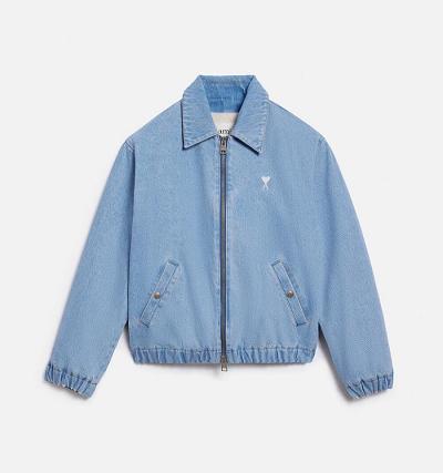 AMI PARIS Ami de Cœur Zipped Denim Jackets Blue | ami_CA532