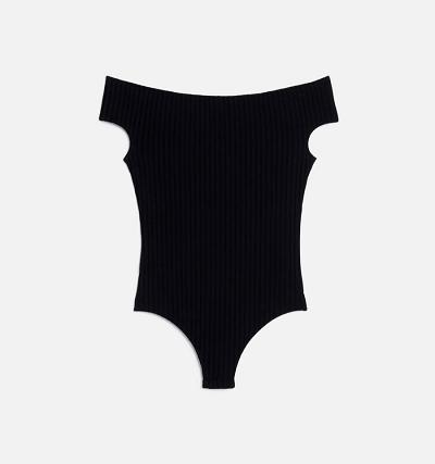AMI PARIS Bare Shoulder Bodysuit T Shirts Black | ami_CA513