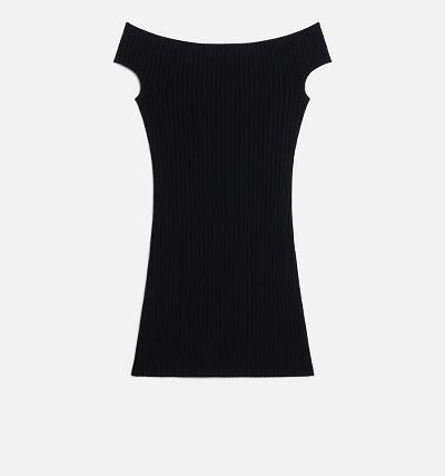 AMI PARIS Bare Shoulder Mini Dresses Black | ami_CA498