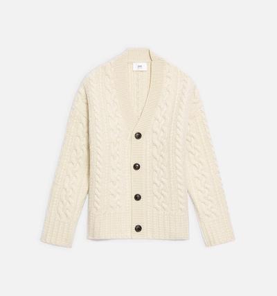AMI PARIS Cable Knitted Cardigans Beige | ami_CA112