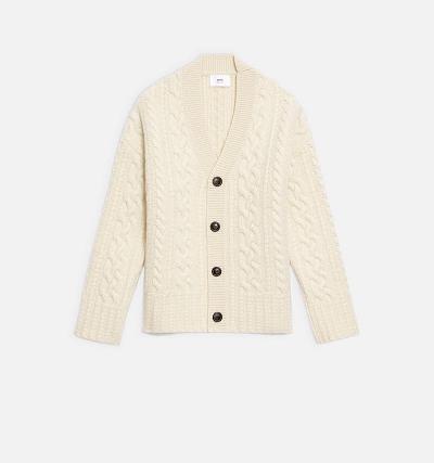 AMI PARIS Cable Knitted Cardigans Beige | ami_CA297