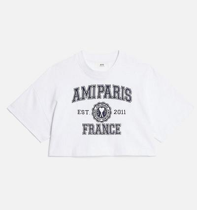 AMI PARIS Cropped Amiparis France T Shirts White | ami_CA405