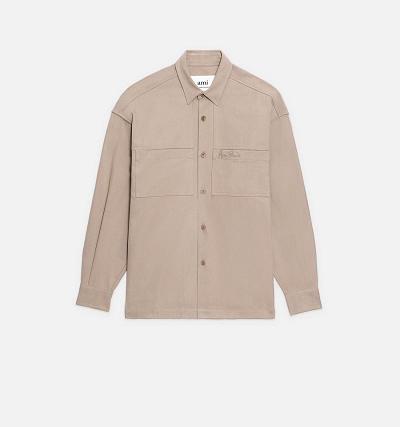 AMI PARIS Embroidery Overshirt Shirts Khaki | ami_CA287