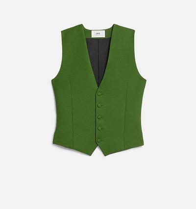 AMI PARIS Fitted Sleeveless Jackets Green | ami_CA137