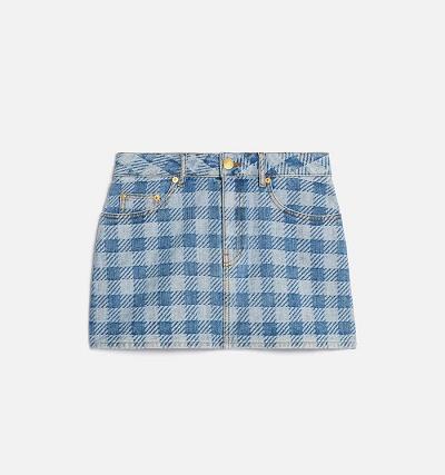 AMI PARIS Gingham Pattern Jacquard Mini Skirts Blue | ami_CA574