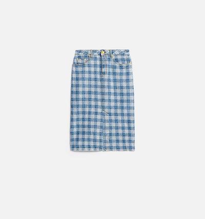 AMI PARIS Gingham Pattern Jacquard Pencil Skirts Blue | ami_CA269