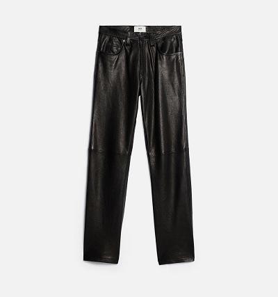 AMI PARIS Leather Straight Fit Pants Black | ami_CA394