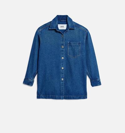 AMI PARIS Overshirt With Print Shirts Navy | ami_CA305