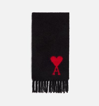 AMI PARIS Oversized Ami De Coeur Scarves Black | ami_CA586