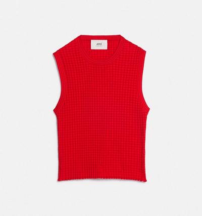 AMI PARIS Pleated Sleeveless Sweaters Red | ami_CA505
