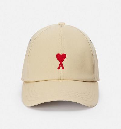 AMI PARIS Red Ami de Coeur Embroidery Caps Beige | ami_CA282