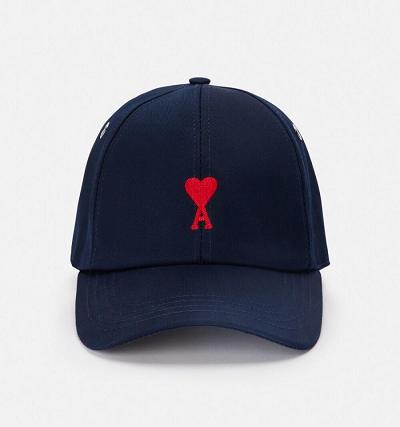 AMI PARIS Red Ami de Coeur Embroidery Caps Navy | ami_CA509