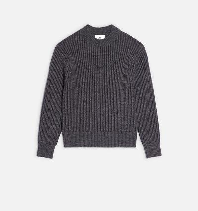 AMI PARIS Round Collar Ribbed Sweaters Grey | ami_CA470