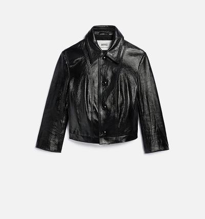 AMI PARIS Short Leather Buttoned Jackets Black | ami_CA289