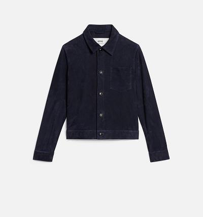 AMI PARIS Suede Leather Buttoned Jackets Navy | ami_CA618