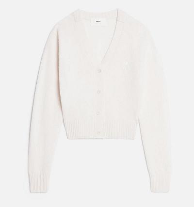 AMI PARIS Tonal Ami de Coeur Cardigans White | ami_CA599