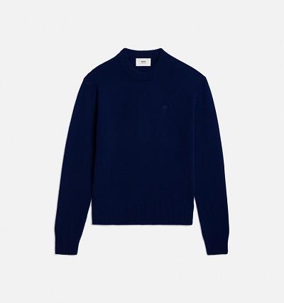 AMI PARIS Tonal Ami de Coeur Crewneck Sweaters Navy | ami_CA197