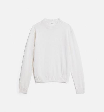 AMI PARIS Tonal Ami de Coeur Crewneck Sweaters White | ami_CA325