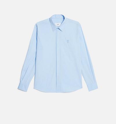 AMI PARIS Tonal Ami de Coeur Shirts Blue | ami_CA278