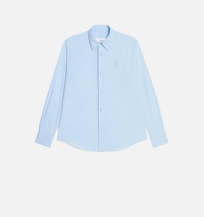 AMI PARIS Tonal Ami de Coeur Shirts Blue | ami_CA386