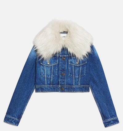 AMI PARIS With Synthetic Fur Collar Denim Blue | ami_CA419