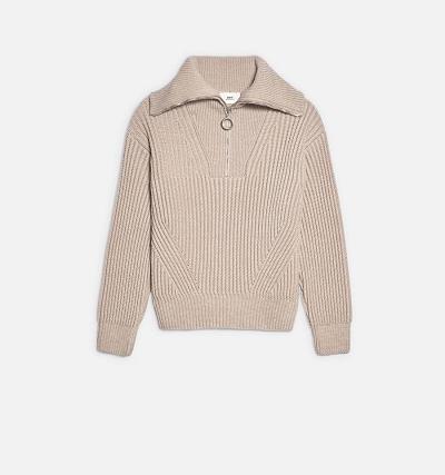 AMI PARIS Zipped Collar Ribbed Jumper Sweaters Beige | ami_CA147